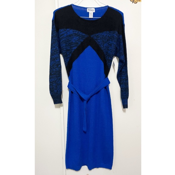 Vintage Dresses & Skirts - NWT Vintage Sweater Dress M Blue Black Angora Wool Blend